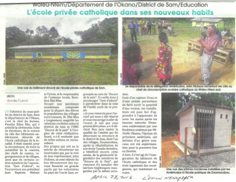 April 28 article on Inauguration of Sam School